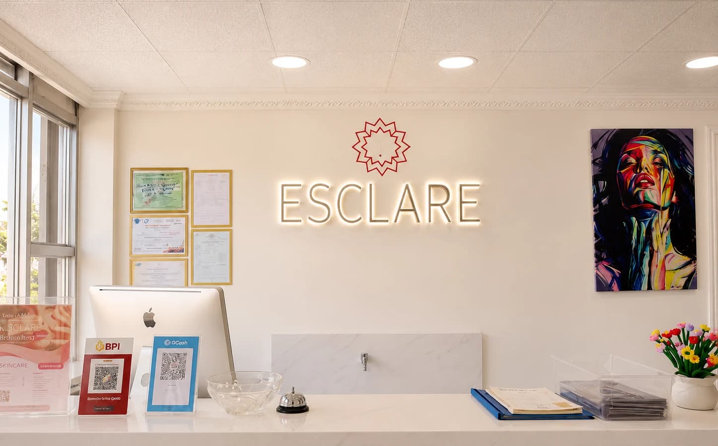 The authentic ESCLARE Daet reception and illuminated wordmark