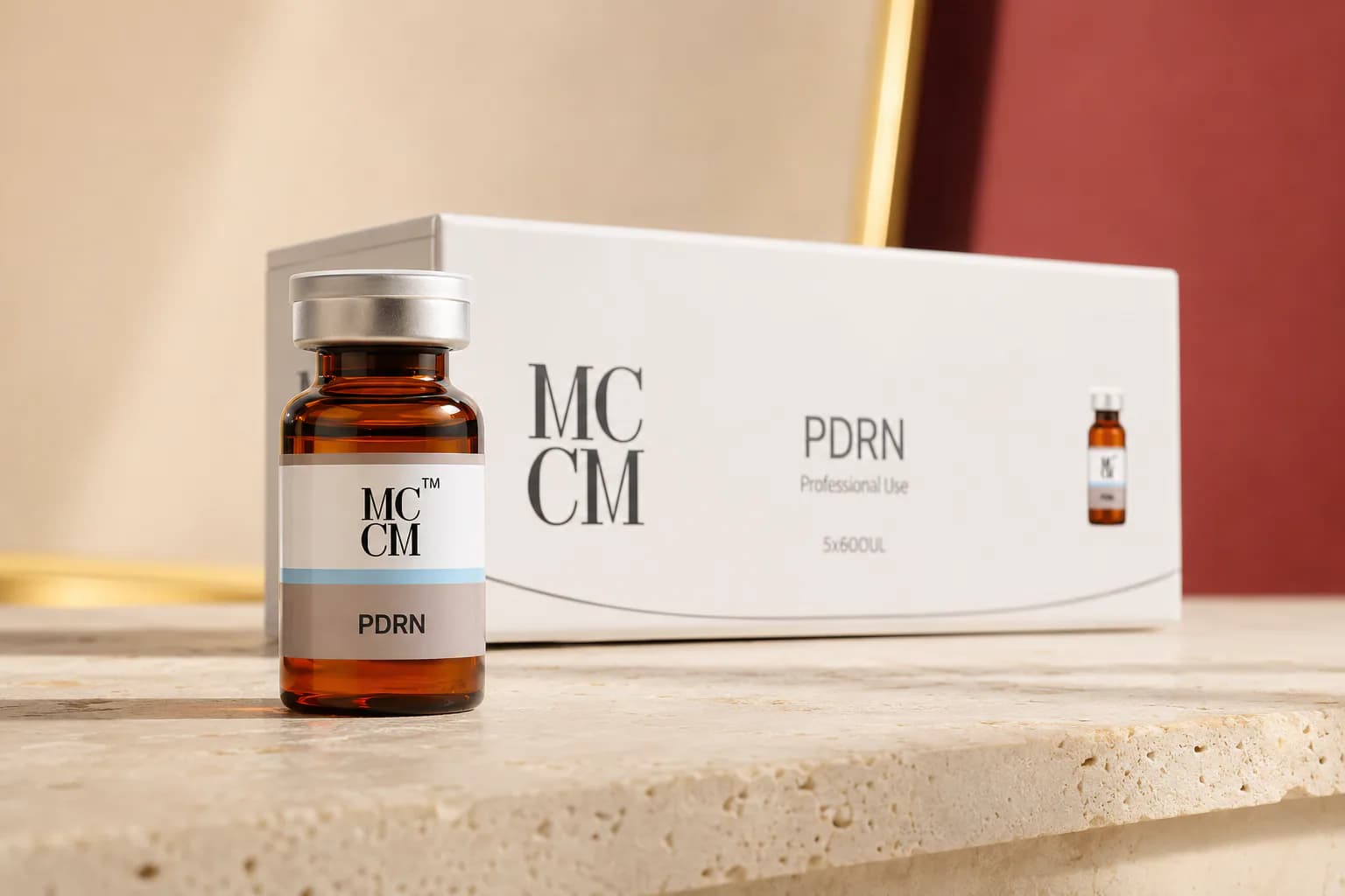 Professional-use skincare packaging in a clinical product display