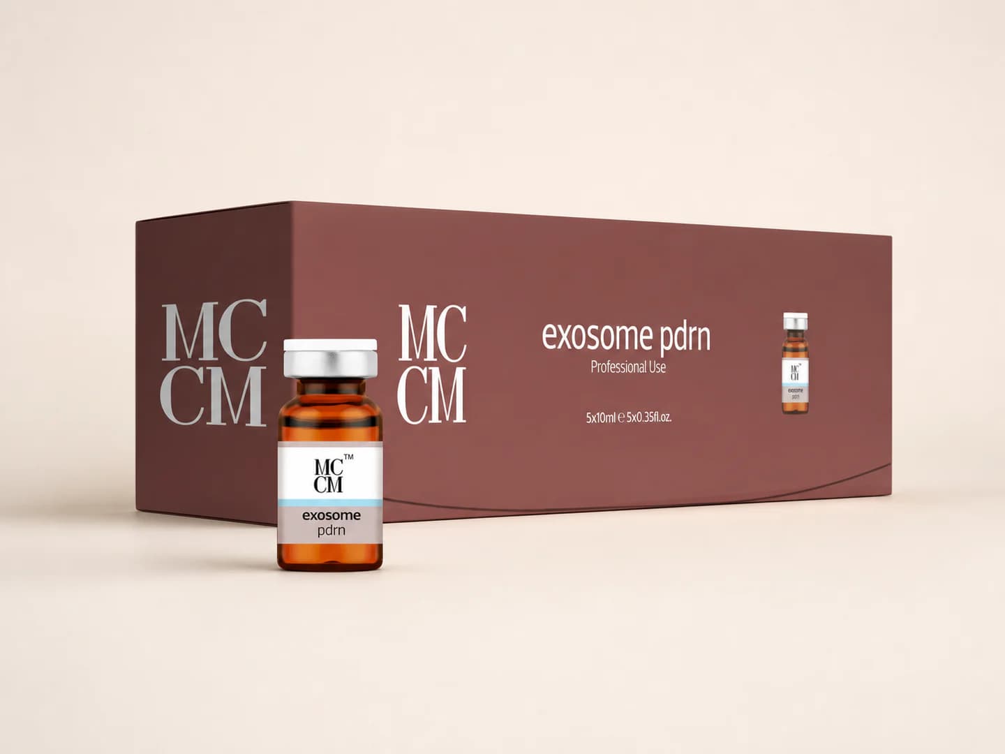 MCCM Exosome PDRN professional-use box and amber vial